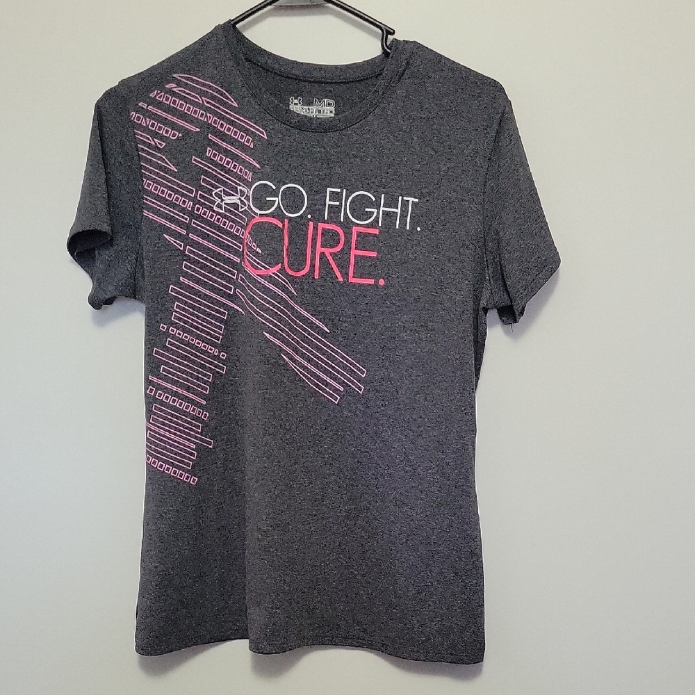 Under Armour M Gray Pink Breast Cancer Awareness Dri Fit Short Sleeve Tshirt UA